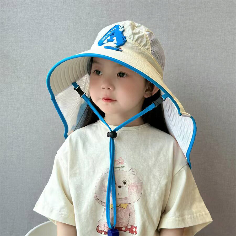 TIANYA (ティアンヤ)の日よけ帽子 メッシュ ホイッスル付き あご紐 男の子 女の子 キッズ 子供用 帽子 ハット つば広 熱中症対策 日よけ 日除け 夏 お出かけ 海 プール 山登り ハイキング 夏休み｜アングル2