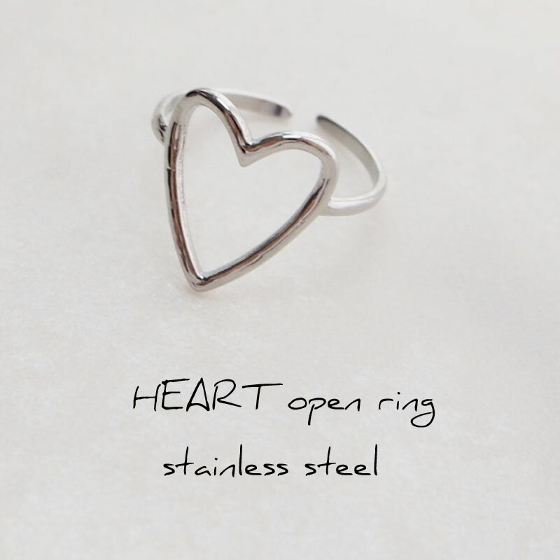 ステンレス製 ハートリング 指輪 シルバー 金属アレルギー対応 つけっぱなし サビない オープンリング ステンレスリング フリーサイズ 調節可能 指輪 華奢 上品 おしゃれ 高見え 普段 かわいい レディース ステンレス