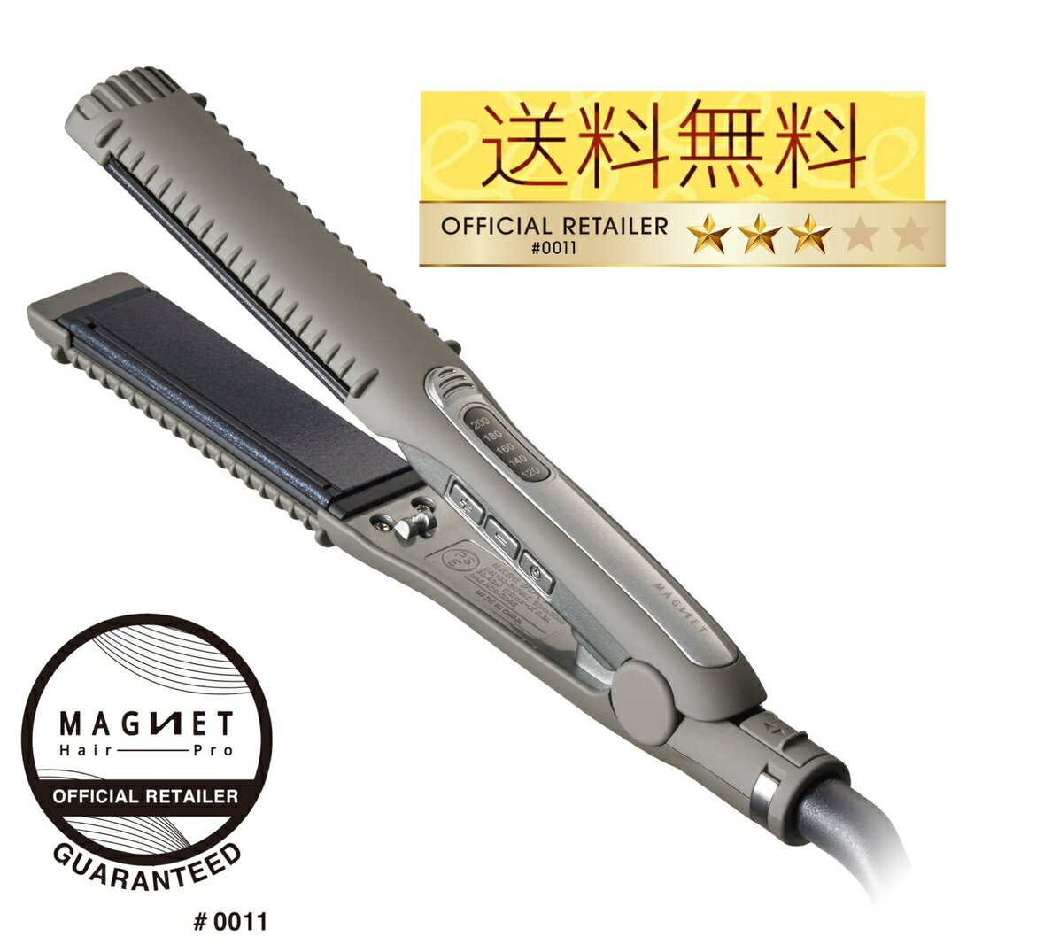 本体サイズ W225mm / D30mm / H30mm 商品名 マグネットヘアプロ ストレートアイロン S 重量 165g 温度設定 120/140/160/180/200 ℃ 広告文責 皇冠 080-2781-3269 メーカー名 ホリスティックキュアーズ 生産国 中国 商品区分 美容家電マグネットヘアプロ ストレートアイロン 14,300円（税込） グネットヘアプロ ヘアアイロン カールアイロン 17,600円（税込） モロッカンオイル トリートメント 100ml 5,500円（税込）