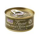 フィッシュ4 キャット FISH4CATS 缶詰「ツナ＆海藻」TUNA FILLET WITH SEA WEED 70g 原材料を贅沢に使用し、魚を高配合したフィッシュ4キャット猫缶シリーズ ツナベースにミネラルたっぷりの海藻と、食感を良くするためにライスに加え、 栄養抜群のフィッシュスープのみという贅沢な缶詰シリーズです。 不足しがちな水分補給にも最適です。 添加物は一切使用しておりません。 魚高配合 猫缶シリーズはすべてのラインナップで魚を高配合（50％以上）し、自然食にもっとも近い感覚で愛猫へ与える事ができます。 原材料を贅沢に使用 主原料であるツナ（イワシ）に加え様々な副材を使用し、飽きっぽい愛猫へバラエティに富んだラインナップ構成。 ライス配合により、食感を向上 ライスを配合する事により、自然な食感とウェットフードの形状を形成。 魚の栄養素を一滴残さず封入 フィッシュスープを配合する事により、魚の栄養素と嗜好性を高めています。 豊富なラインナップで色鮮やかなパッケージ フードの好き嫌いがはっきりする愛猫にも豊富なラインナップで対応。 【内容量】70g / 70g×10 缶入 【代謝エネルギー】42.9kcal/100g 【原材料】ツナ57％、フィッシュスープ38.5％、ライス4％、海藻0.5％ 【分析値】粗たんぱく質12％、粗脂肪0.1％、粗繊維0.9％、粗灰分2％、水分85％ フィッシュ4 キャット FISH4CATS 缶詰「ツナ＆海藻」TUNA FILLET WITH SEA WEED 70g 関連商品 初めてTIARA PETS オンラインストアをご利用頂きます際は必ずこちらをクリックしてご一読下さい。