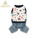 ディーズチャット D's CHAT アメリカンデニムつなぎ(アメリカンベロアつなぎ)(M/L/DS/DM)【小型犬 犬服 ウエア ロンパース カバーオール つな...
