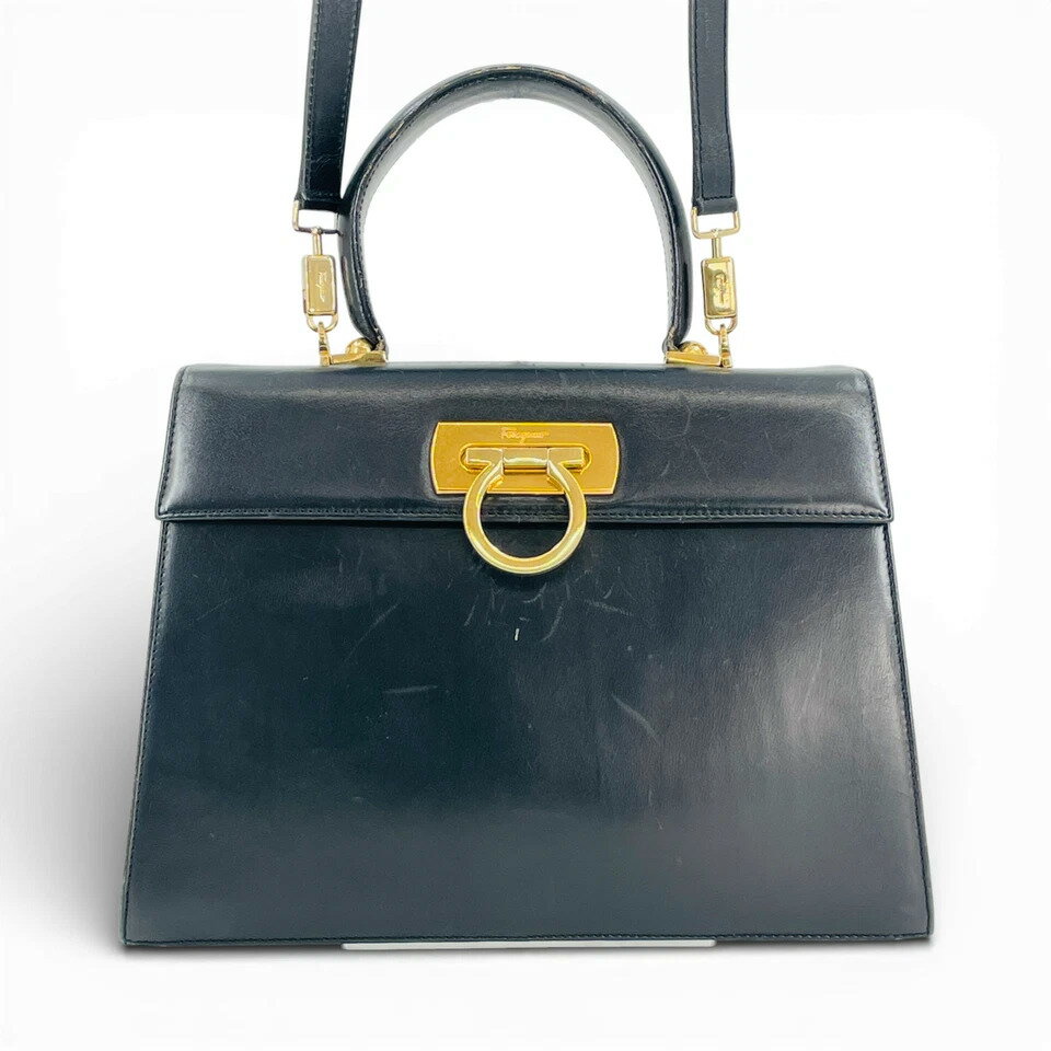 乐天商城 - 【中古】Salvatore Ferragamo ブラック レザー ガンチーニ レディース 2way ハンドバッグ