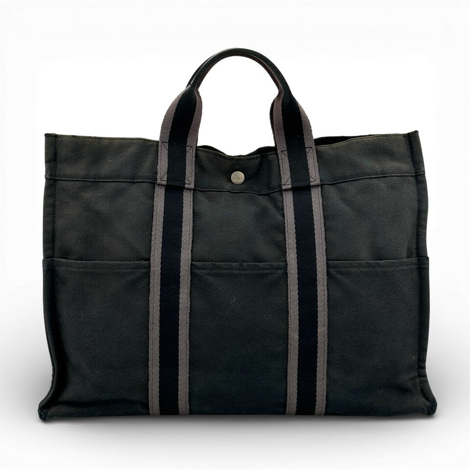 HERMES - 【中古】HERMES グレー キャンバス ニューフールトゥMM ハンドバッグ