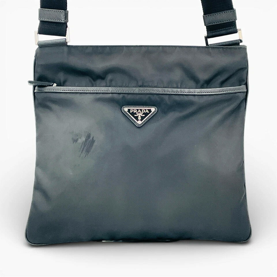 Rakuten - 【中古】PRADA テスート ナイロン トライアングル ロゴ ブラック ショルダーバッグ