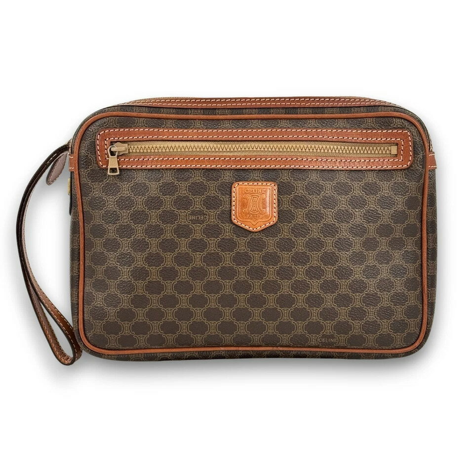 【中古】美品 CELINE ブラック マカダム キャンバス クラッチバッグ
