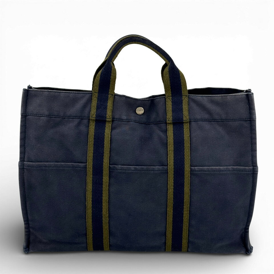 Rakuten - 【中古】HERMES ネイビー キャンバス ニューフールトゥMM ハンドバッグ