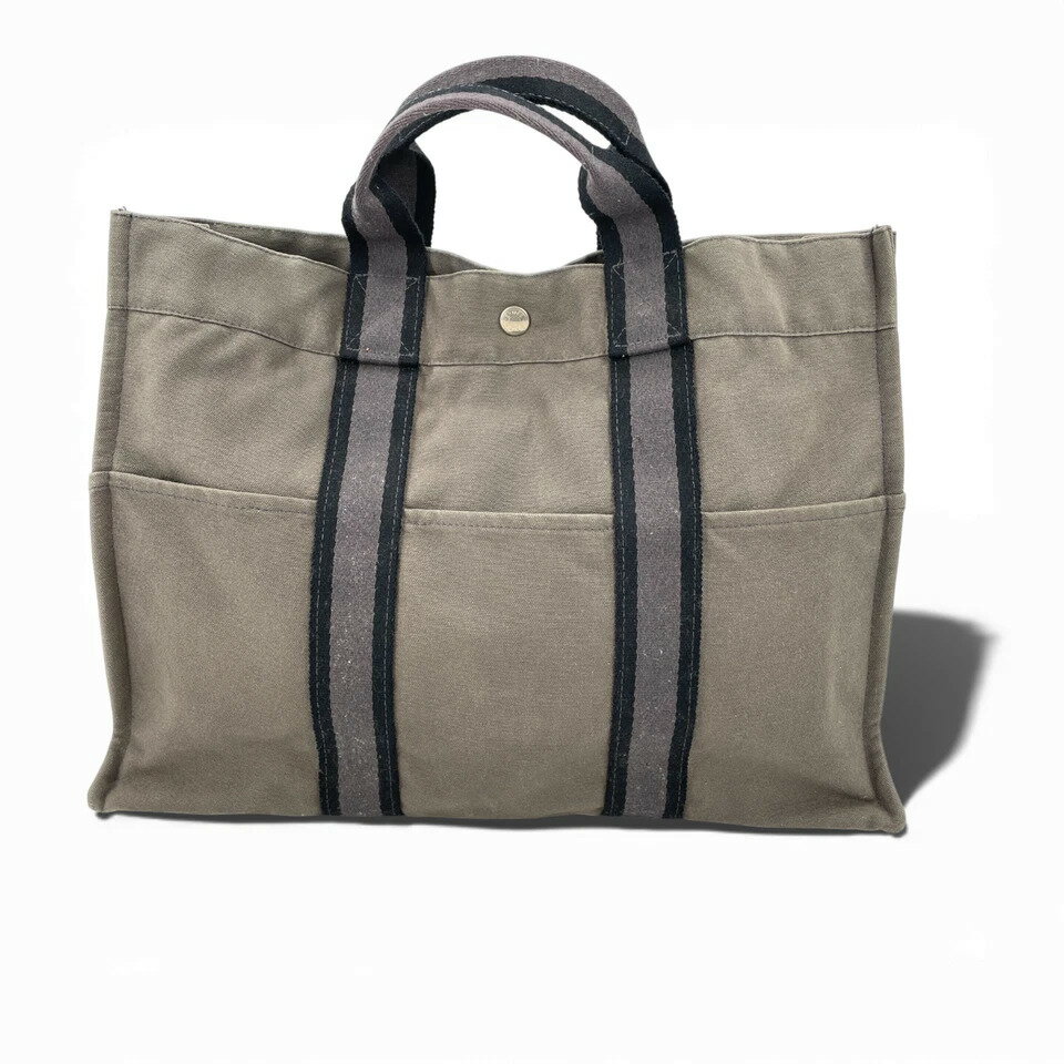 Rakuten - 【中古】HERMES グレー キャンバス ニューフールトゥ MM ハンドバッグ