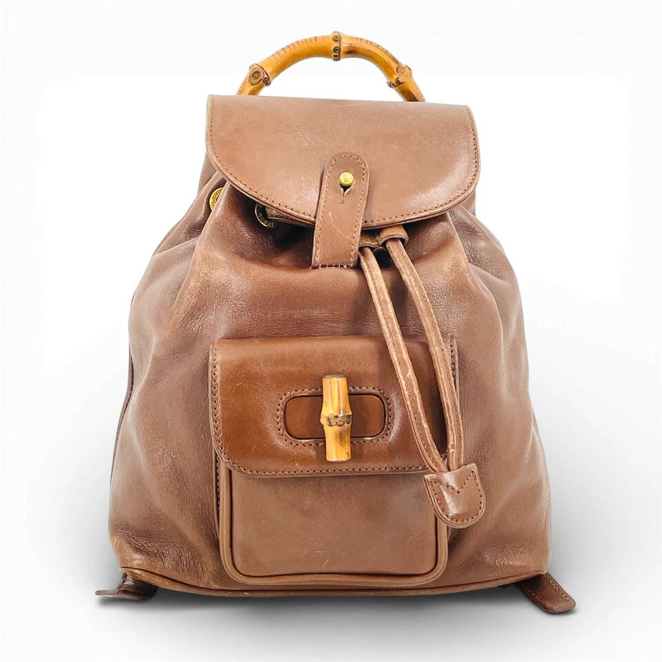 【中古】GUCCI ブラウン レザー バンブー レディース バックパック