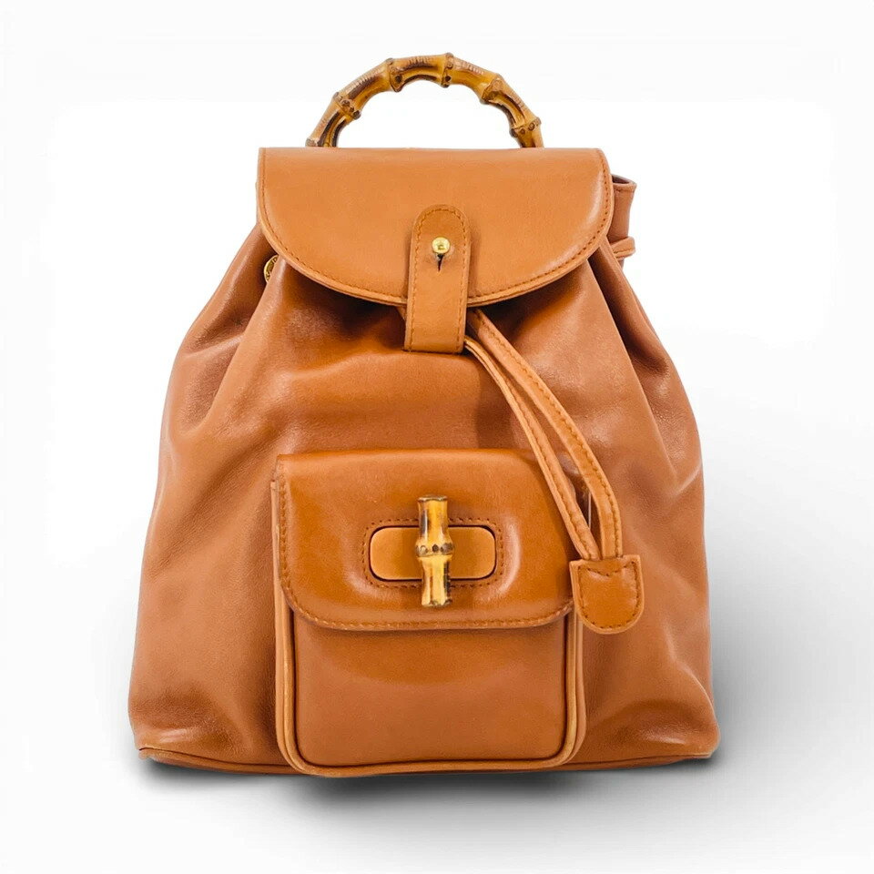 【中古】GUCCI ブラウン レザー バンブー レディース バックパック
