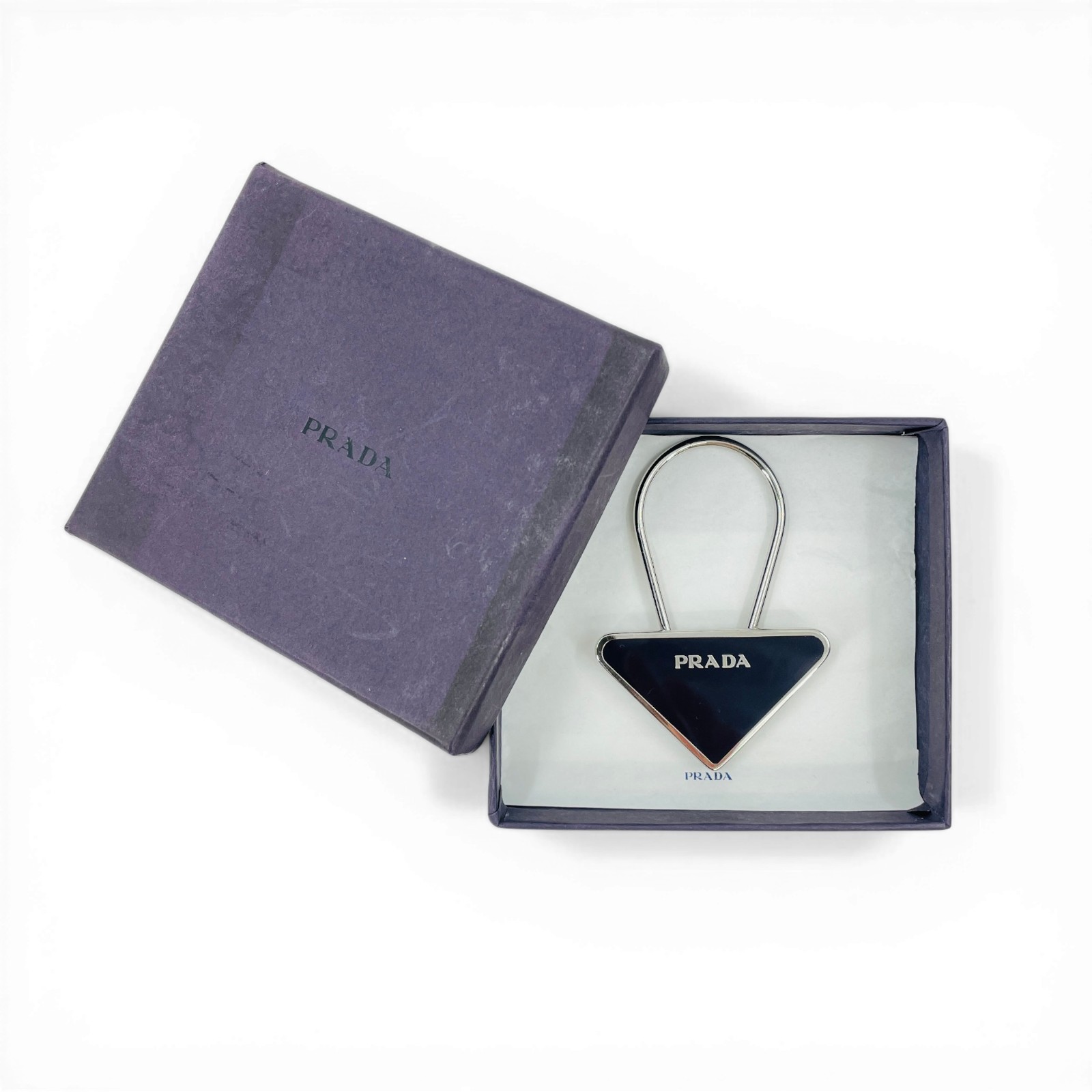 乐天商城 - 【中古】PRADA トライアングルロゴ シルバーキーリング