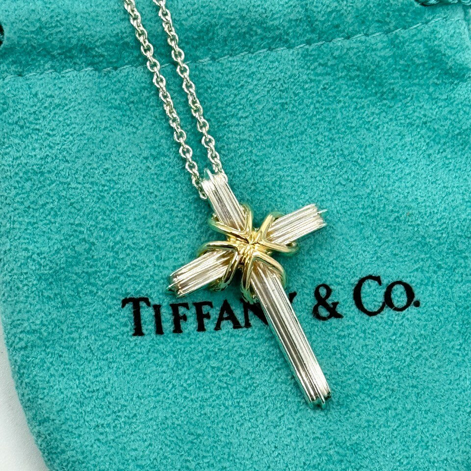オールド　ティファニー　シグネチャークロス　ネックレス　ペンダント　喜平チェーン TIFFANY&Co.（ティファニー） シグネチャー クロス ネックレス K18YG