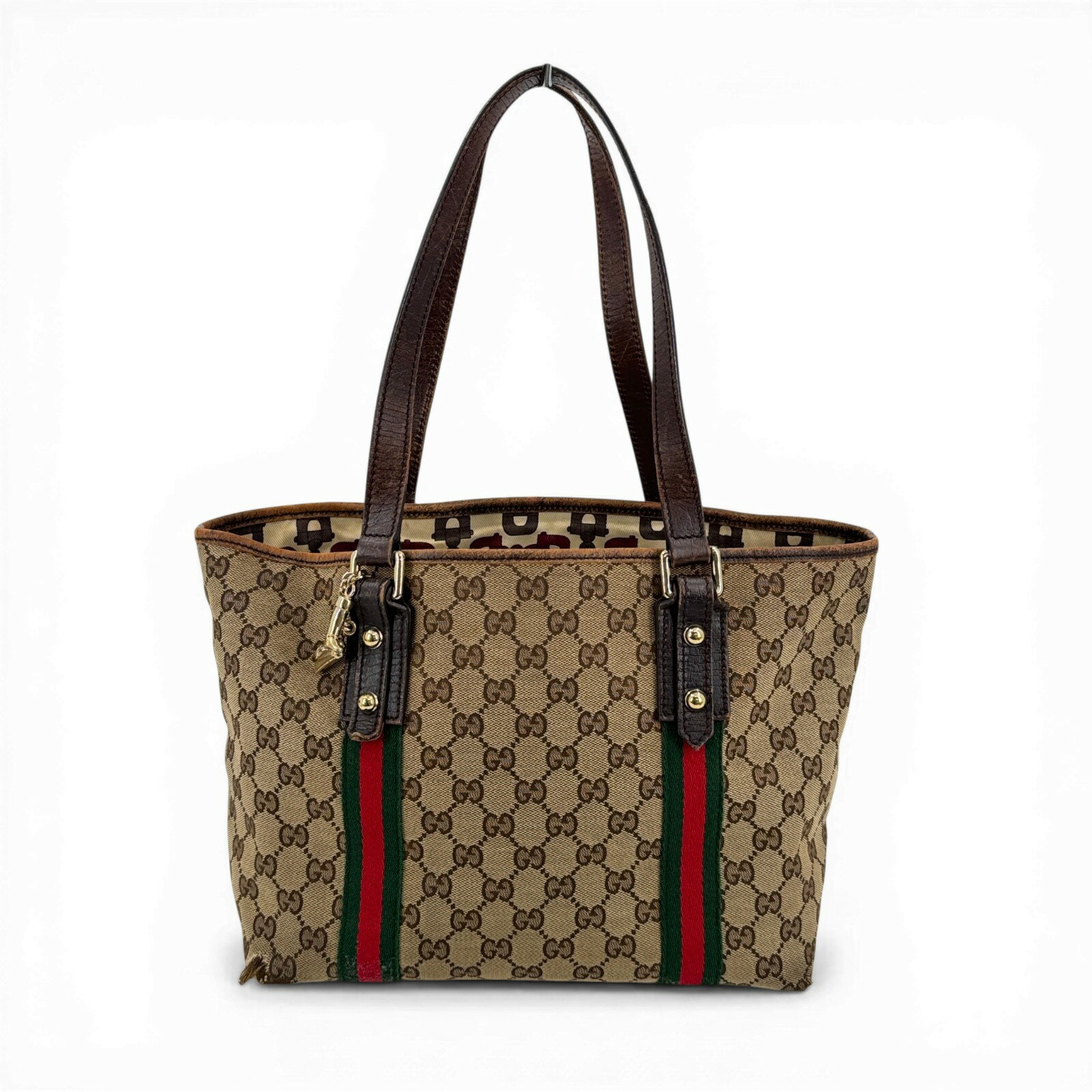 乐天商城 - 【中古】GUCCI GGキャンバス シェリーライン ベージュ トートバッグ