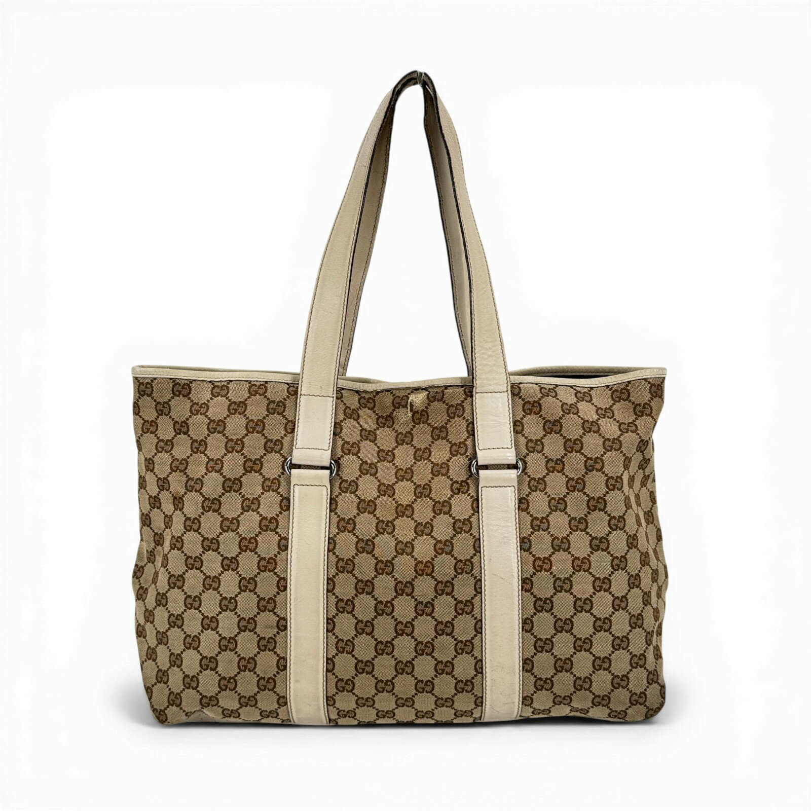 【中古】GUCCI GGキャンバス ベージュ×ホワイト トートバッグ