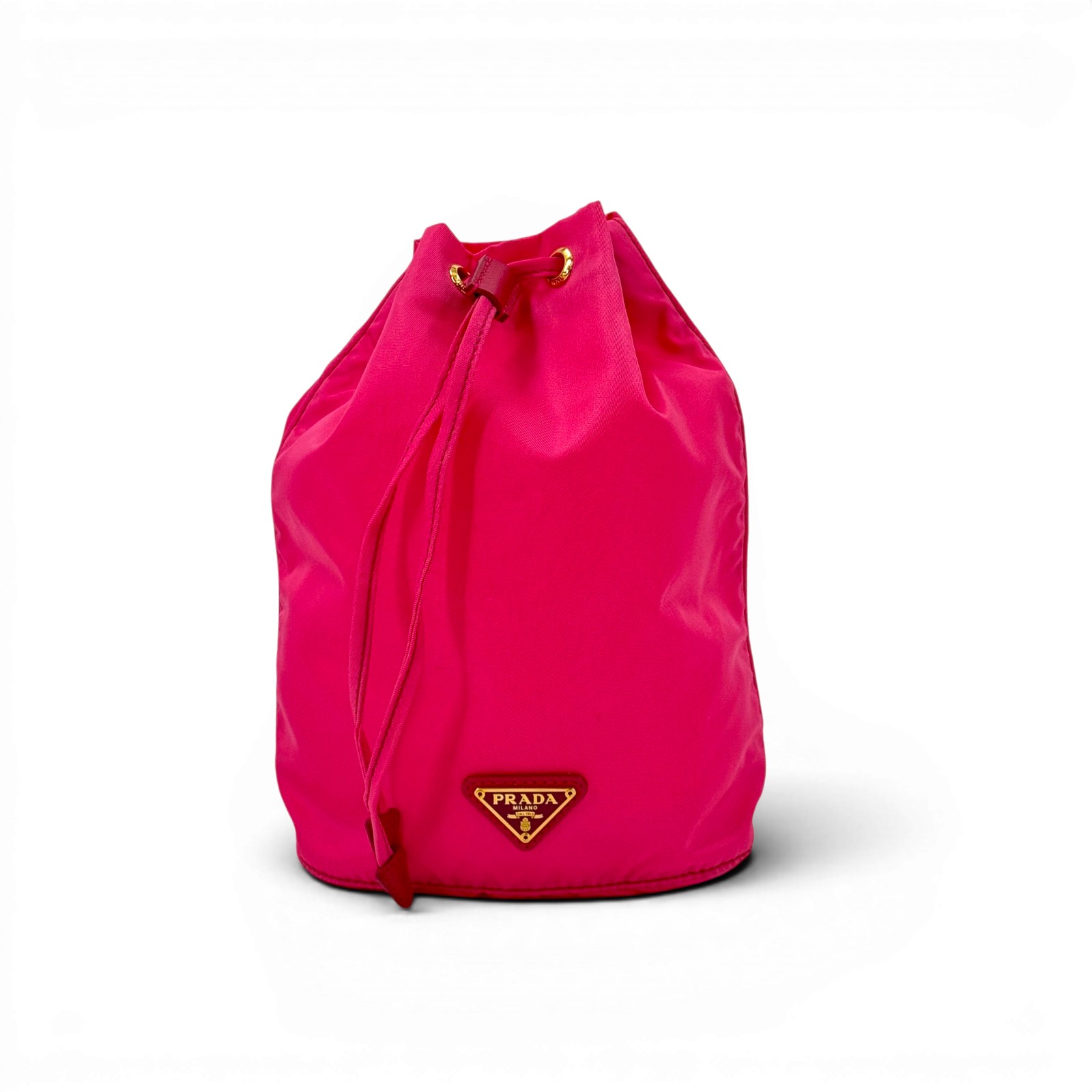 PRADA - 【中古】PRADA テスートナイロン ピンク トライアングルロゴ 巾着ポーチ