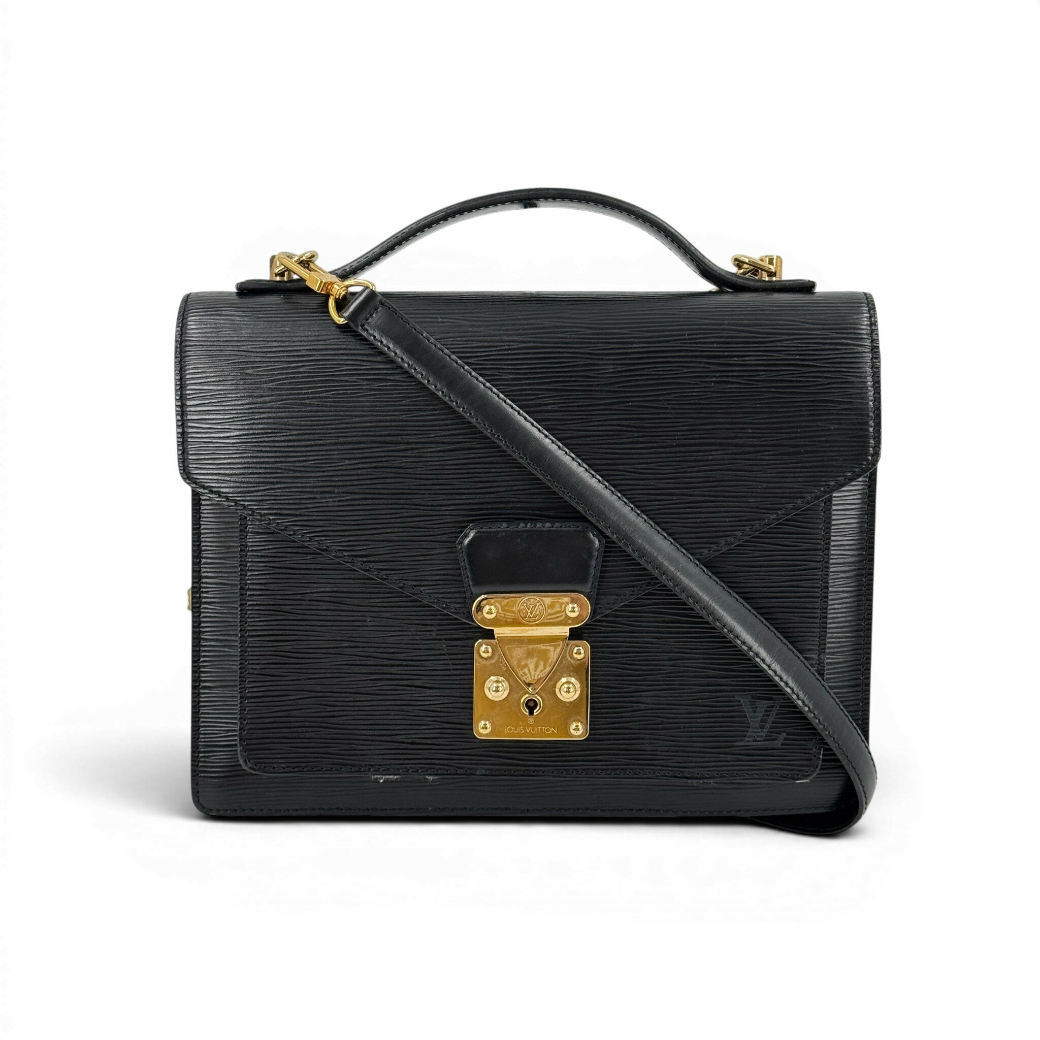 Rakuten - 【中古】LOUIS VUITTON モンソー エピ レザー ブラック 2Way ハンドバッグ ショルダー M52122