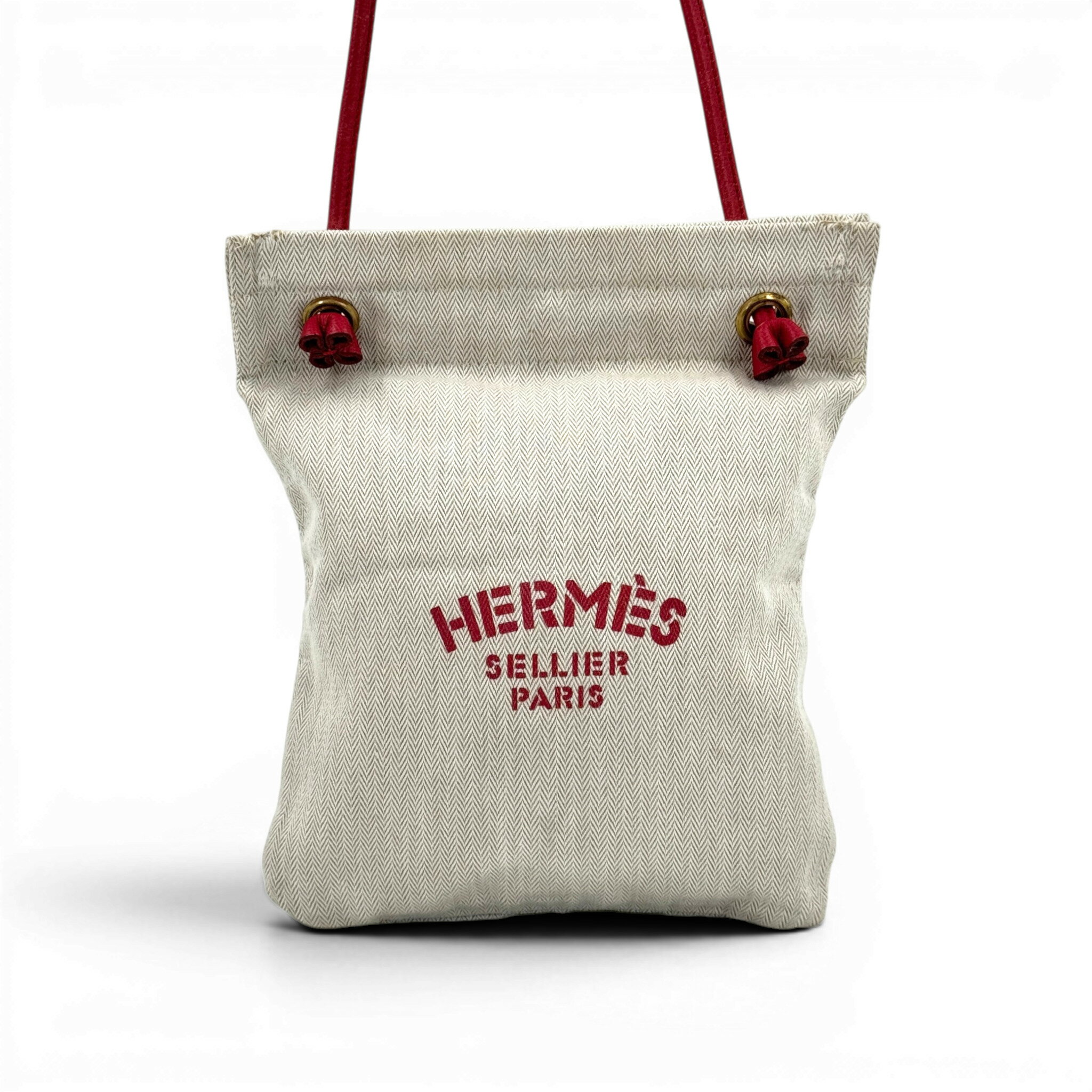 樂天商城 - 【中古】HERMES アリーヌPM セリエ トワル シェブロン キャンバス 巾着 トートバッグ レッド ヴィンテージ