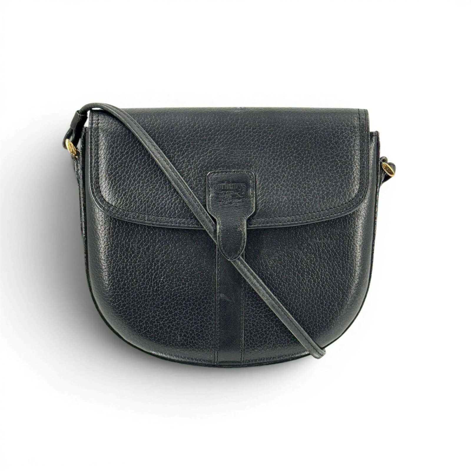 Rakuten - 【中古】BURBERRY ブラックレザー ヴィンテージ ショルダーバッグ