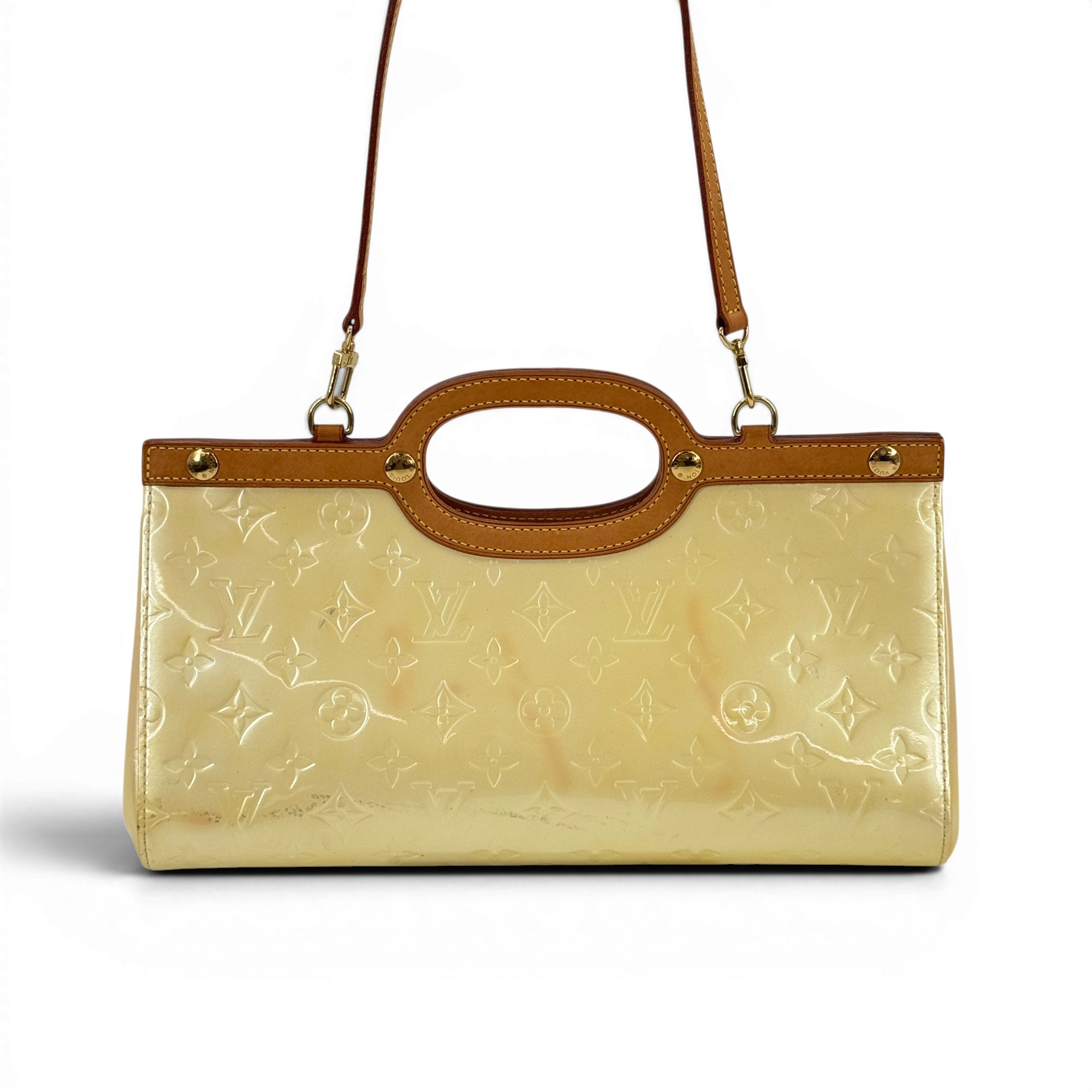 Rakuten - 【中古】LOUIS VUITTON ロクスベリー・ドライブ モノグラム・ヴェルニ レザー パール 2WAY ハンドバッグ M91374
