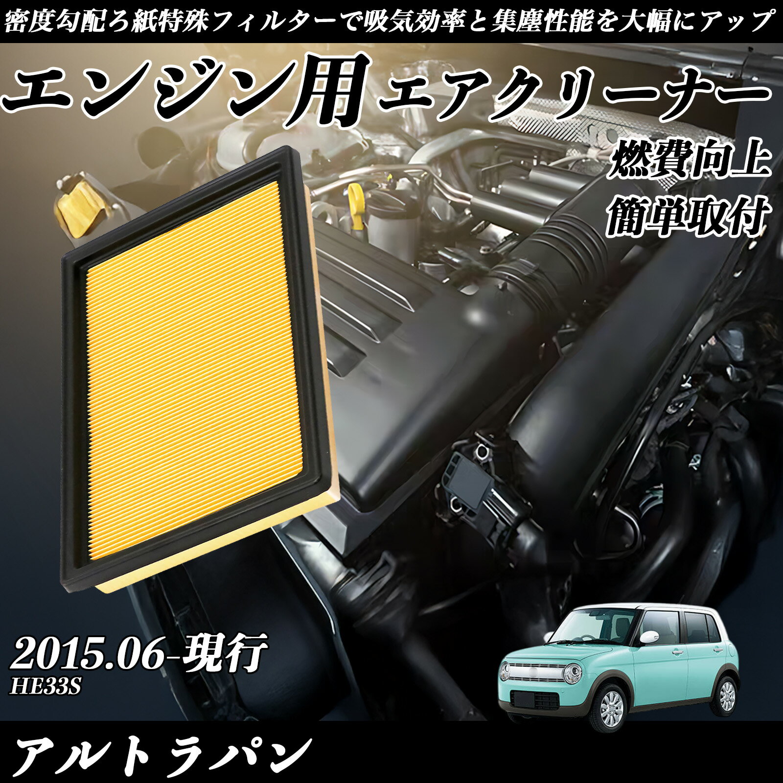 【ポイント10倍 送料無料】アルトラパン HE33S エアフィルター エアクリーナー エアーフィルター エンジン 交換用 高品質 燃費改善 ticar