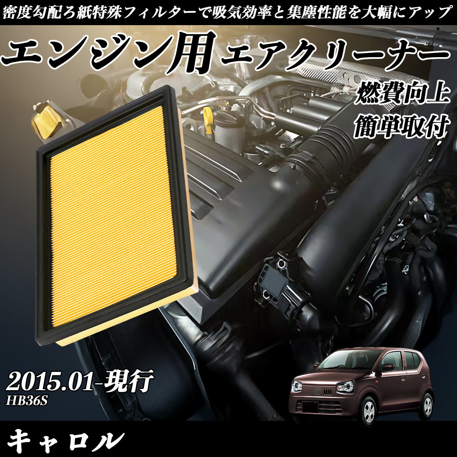 【ポイント10倍 送料無料】キャロル HB36S エアフィルター エアクリーナー エアーフィルター エンジン 交換用 高品質 燃費改善 ticar