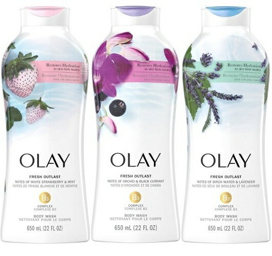 送料520円〜商品代金税込9,800円以上は送料無料！ OLAY FRESH OUTLAST BODY WASH オレイ フレッシュ アウトラスト ボディウォッシュ / ボディソープ 650ml / 22 FL OZ ( ホワイトストロベリー＆ミント or オーキッド＆ブラックカラント or バーチウォーター＆ラベンダー ) 1