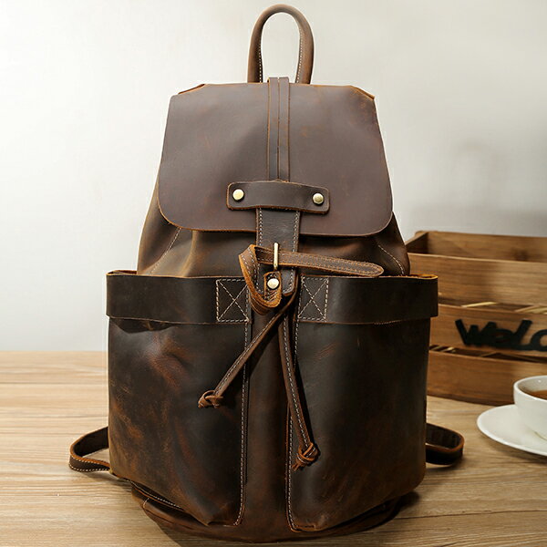 当店人気の限定モデルが再々々入荷 Tiding 巾着式 メンズ 本革 リュックサック バックパック ディパック 厚手牛革 14pc 対応 大容量 アンティーク風 1泊 2泊 旅行鞄 経年変化 ダークブラウン お1人様1点限り Ksvgraphicstt Com