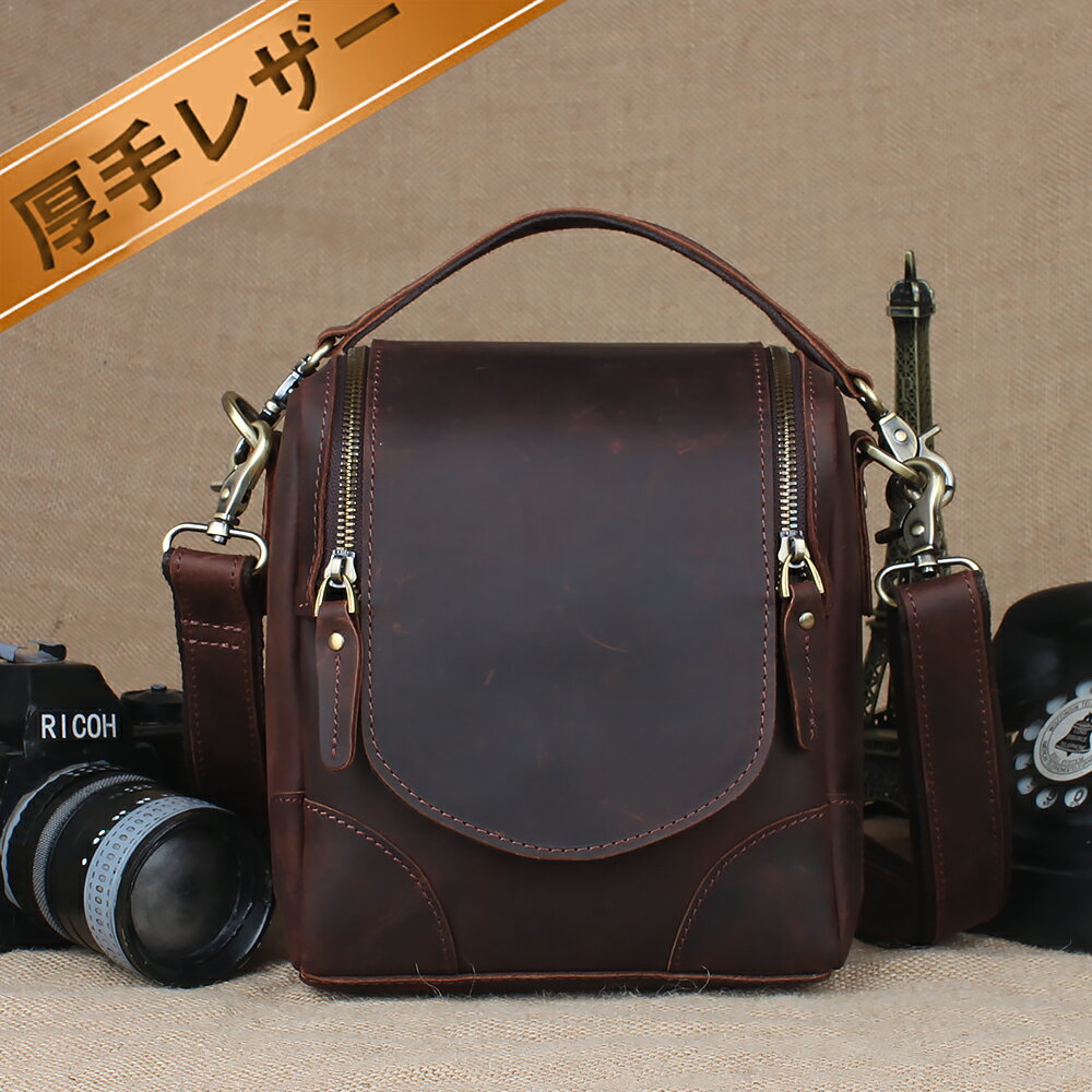 楽天TIDING BAG【楽天SS10％OFF】TIDING ZIP式蓋 ショルダーバッグ 本革 メンズ カメラバッグ 一眼レフ対応 斜め掛け ビンテージ 厚手牛革 オイルレザー 経年変化 カジュアル 旅行 撮影 ブラウン