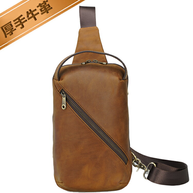 楽天TIDING BAG【楽天SS10％OFF】YKK 厚手牛革 ボディバッグ 本革 ワンショルダーバッグ 左右両掛け スリングバッグ iPad対応 オイルプルアップレザー 経年変化 アウトドア鞄 ブラウン 潮牛