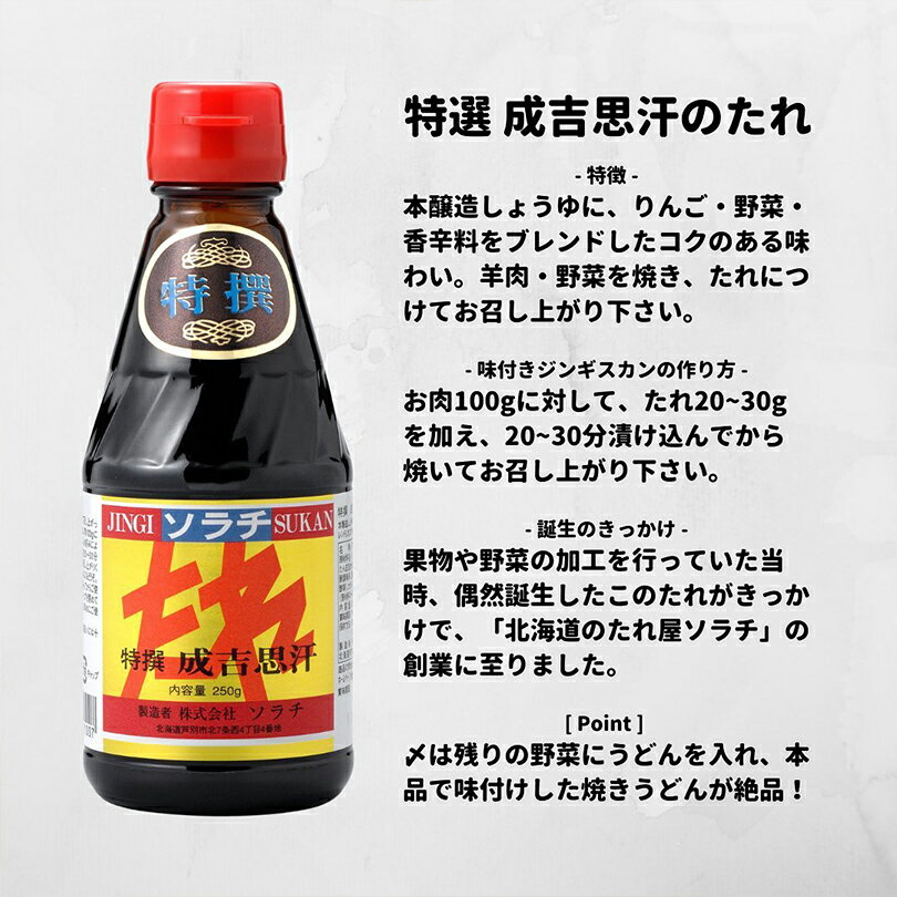 ソラチ 特撰 成吉思汗(ジンギスカン)【250g×4個】ジンギスカンのたれ 北海道 お土産 羊肉 ラム マトン つけだれ 焼肉 ギフト プレゼント お取り寄せ 送料無料 2