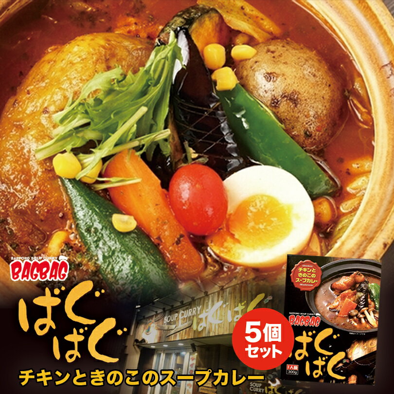 ばぐばぐ チキンときのこのスープカレー【1人前×5個】北海道
