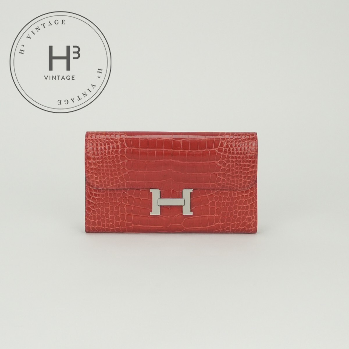 エルメス HERMES コンスタンスロング コンスタンス ロング 財布 長財布 ロングウォレット クロコダイル アリゲーター Geranium ゼラニウム レッド Red 赤 シルバー金具 エキゾチッ