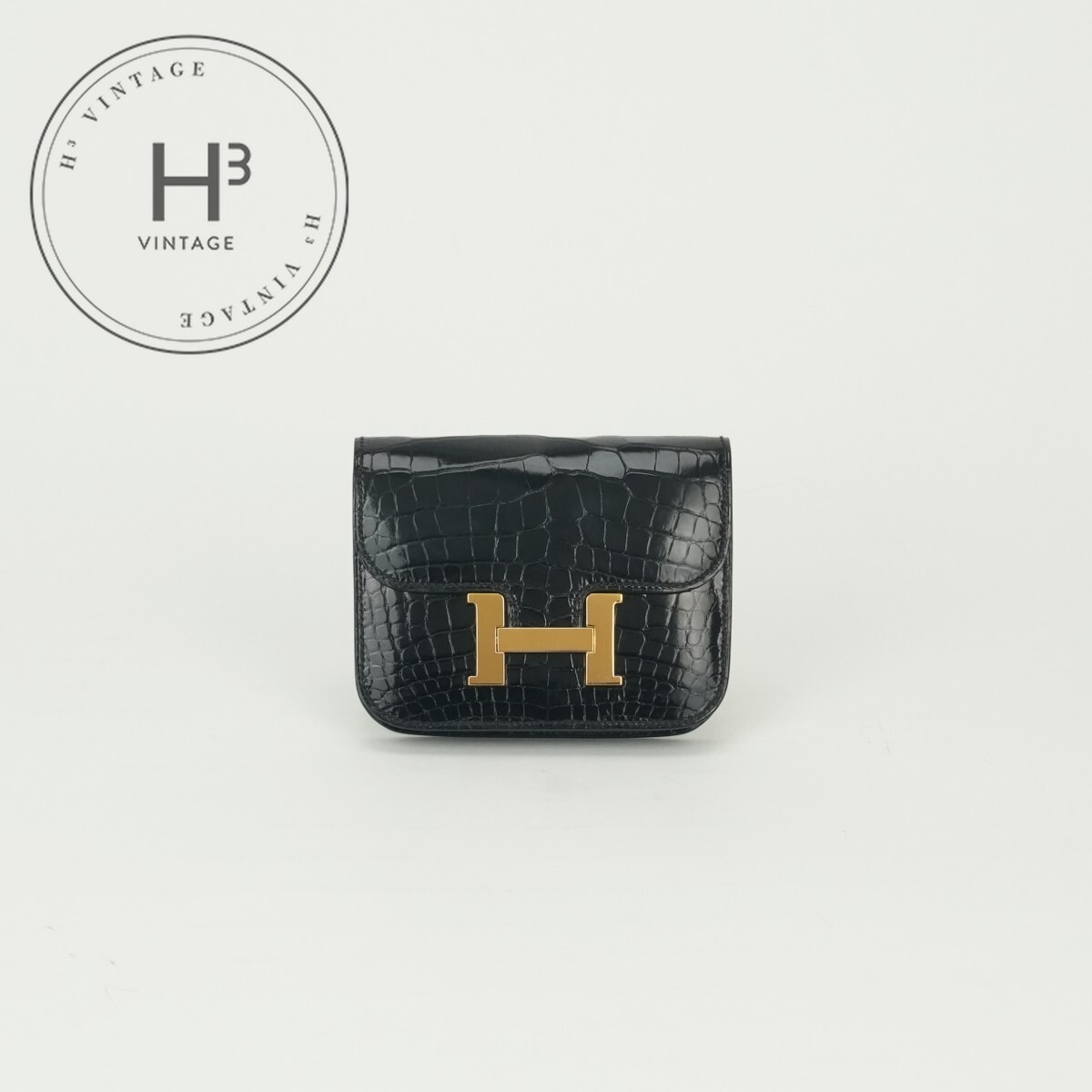 エルメス HERMES コンスタンススリム コンスタンス スリム 財布 二つ折り財布 ミニ財布 ミニウォレット アリゲーター クロコダイル ノワール Noir ブラック Black 黒 ゴールド金具