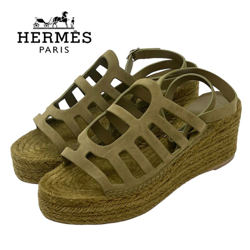 Rakuten - エルメス HERMES カタリア サンダル 靴 シューズ スエード カーキ シルバー 未使用 エスパドリーユ ウェッジソール ギフト プレゼント 送料無料