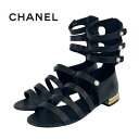 未使用 シャネル CHANEL サンダル パール レザー ブラック 黒 ゴールド ギフトプレゼント 送料無料