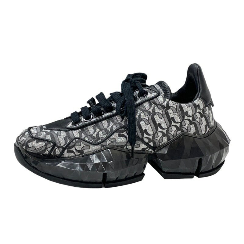 未使用 ジミーチュウ JIMMY CHOO ダイヤモンド スニーカー 靴 シューズ ラメ ロゴ レザー ブラック シルバー ギフト プレゼント 送料無料