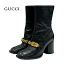 グッチ GUCCI ブーツ ショートブーツ 靴 シューズ チェーンベルト レザー ブラック 黒 ゴールド ギフト プレゼント 送料無料