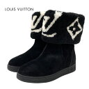 ルイヴィトン LOUIS VUITTON スノードロップライン モノグラム ブーツ ショートブーツ ムートンブーツ 靴 シューズ 折り返し スエード ブラック ...