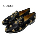 未使用 グッチ GUCCI ローファー 革靴 フラットシューズ 靴 シューズ ホースビット スター bee 刺繍 レザー ブラック ゴールド ギフト プレゼント...