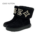 ルイヴィトン LOUIS VUITTON スノードロップライン ブーツ ショートブーツ ムートンブーツ 靴 シューズ 折り返し モノグラム スエード ブラック ...