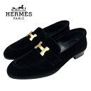 エルメス HERMES パリ ローファー 革靴 モカシン フラットシューズ H金具 靴 シューズ ベロア ブラック 黒 ギフト プレゼント 送料無料