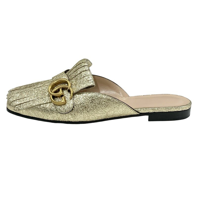 グッチ GUCCI ダブルG GGマーモント サンダル ミュール スリッパサンダル 靴 シューズ フリンジ レザー ゴールド ギフト プレゼント 送料無料
