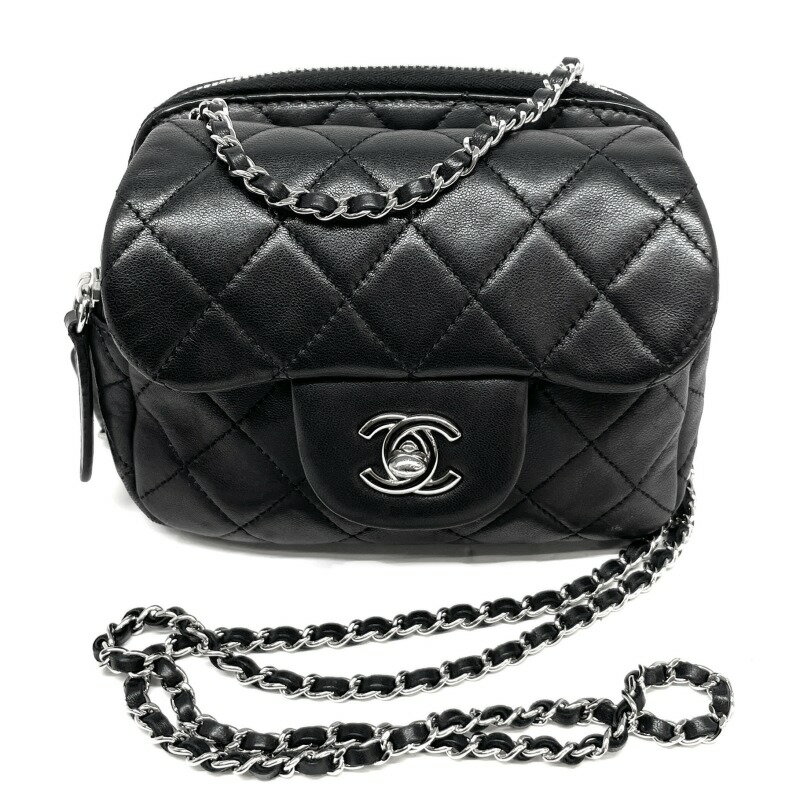 シャネル CHANEL マトラッセ ミニマトラッセ ミニマト バッグ ショルダーバッグ ラムスキン ノワール ブラック 黒 シルバー金具 チェーンショルダーバッグ チェーンウォレット WOC