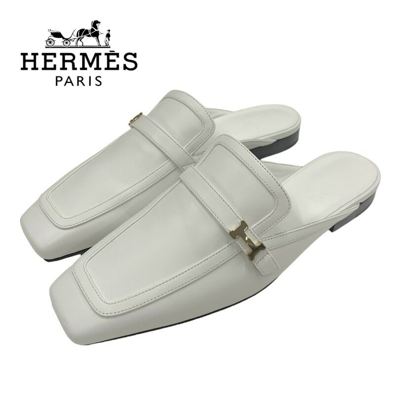 エルメス HERMES グルーピー フラットシューズ 靴 シューズ レザー ホワイト ゴールド 未使用 ミュール スリッパサンダル H金具のサムネイル