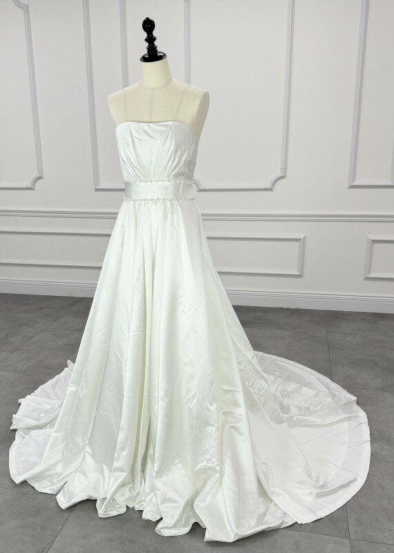 アロヒナ MOMI Aライン ウェディングドレス ホワイト 白 ファーストオーナー　ベアトップ　ノースリーブ
