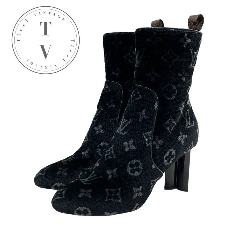 ルイヴィトン LOUIS VUITTON シルエットライン ブーツ ショートブーツ 靴 シューズ ベロア ブラック 黒 モノグラム アンクルブーツ(4)