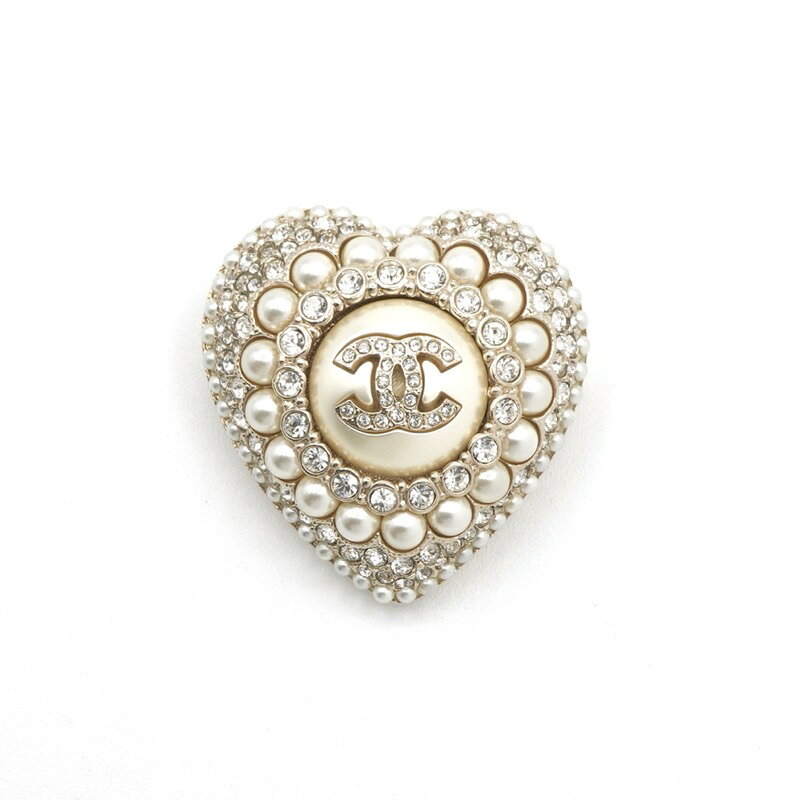 シャネル CHANEL ブローチ コサージュ ゴールド ホワイト ココマーク ハート ライ...