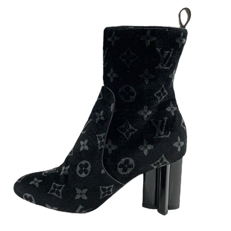 ルイヴィトン LOUIS VUITTON シルエットライン ブーツ ショートブーツ 靴 シューズ ベロア ブラック 黒 モノグラム アンクルブーツ 3