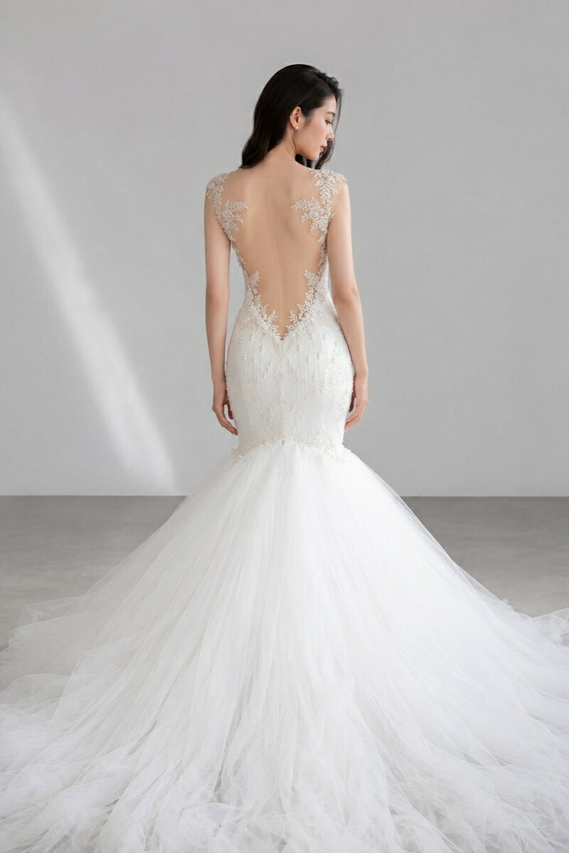 H3(エイチスリー)楽天市場店のガリアラハヴ Galia Lahav ニュースザンヌ New Suzanne マーメイドライン ウェディングドレス ホワイト 白 ファーストオーナー　チュール　パール　刺繍｜アングル2
