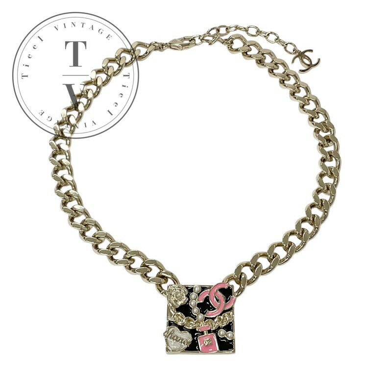 シャネル CHANEL ネックレス ペンダント チョーカー ゴールド ブラック ピンク ココマーク ロゴ チェーン