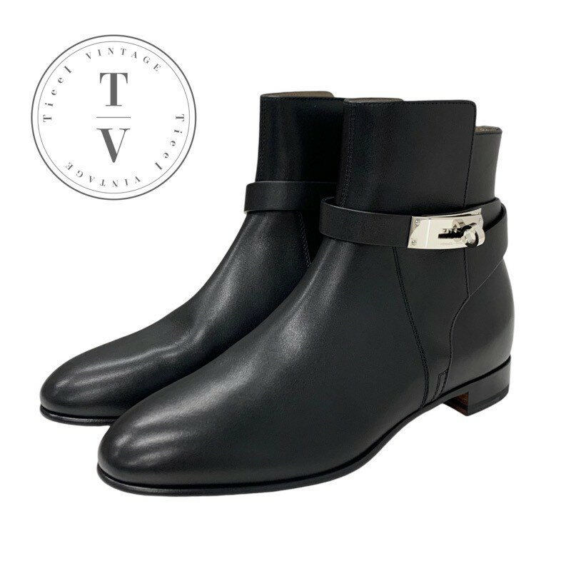 エルメス HERMES ネオ ブーツ ショートブーツ 靴 シューズ レザー ブラック 黒 シルバー 未使用 ケリー金具のサムネイル